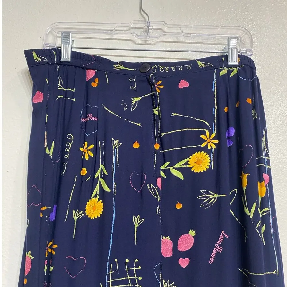 Stonebridge Navy Floral Vintage Maxi Skirt Sz M